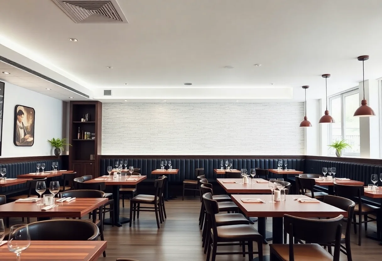 Modern and minimalist restaurant interior with clean lines and bright lighting